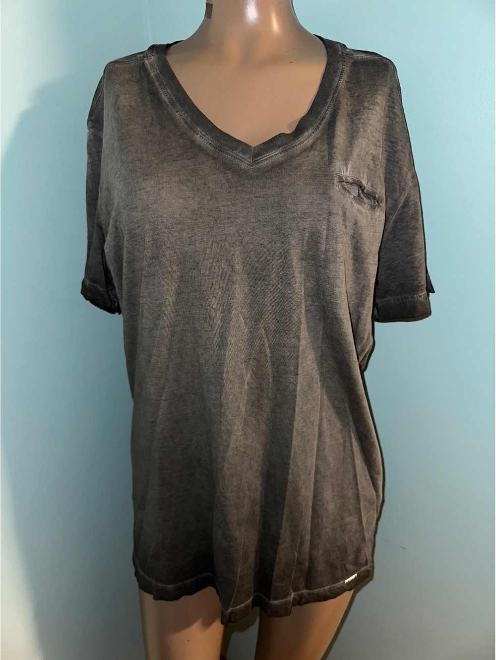 Diesel Men's Gray V-Neck Short Sleeve T-Shirt L Streetwear/夏